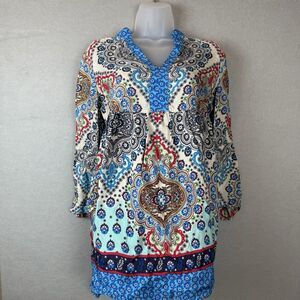 Uncle Frank Womens Blue Red Boho Dress Tunic Size S Anthro Artsy Preppy